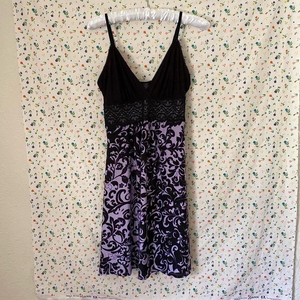 Purple / black body con slip dress with lace detailing from Ambrielle
